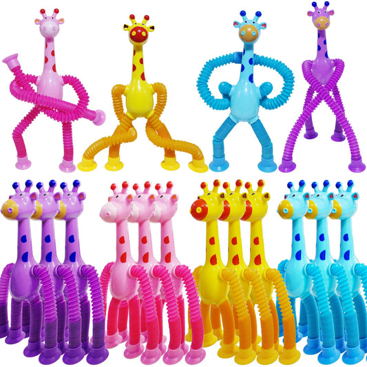 Veakeqe blue giraffe pop tubes for engaging sensory play and travel fun.