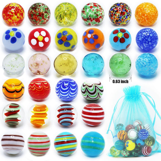 VEALIZUU 16mm marbles with smooth edges for kid-friendly handling.
