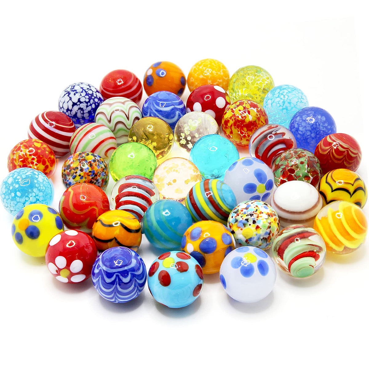 VEALIZUU glass marbles: colorful set with blue pouch for easy storage and play.
