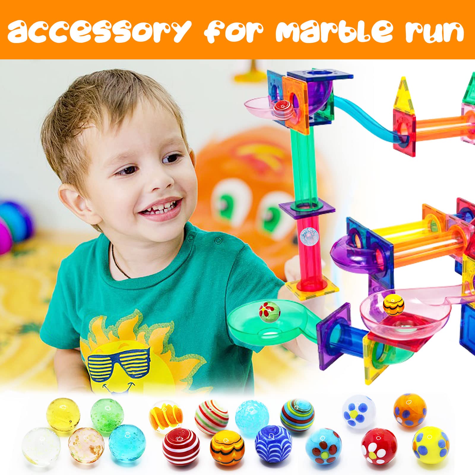 VEALIZUU marbles compatible with most marble run tracks for seamless play.