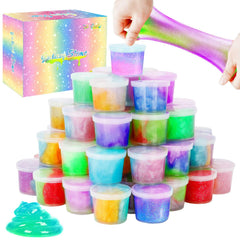 VebeGuk galaxy slime pack box with glitter colors for party favors.