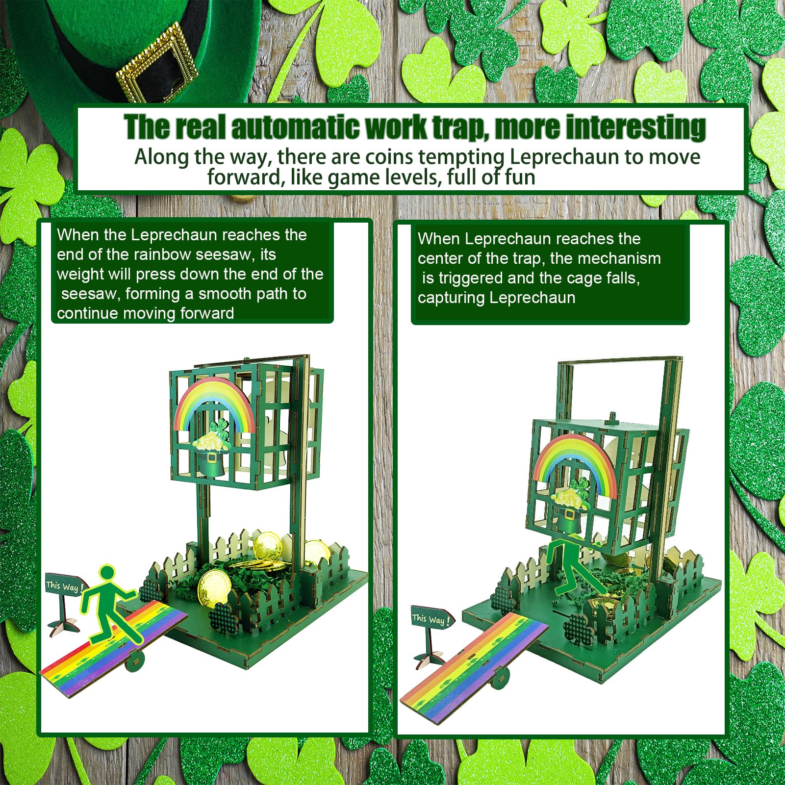 Vecacosic Leprechaun Trap Kit rainbow bridge detail with gold coin lure.