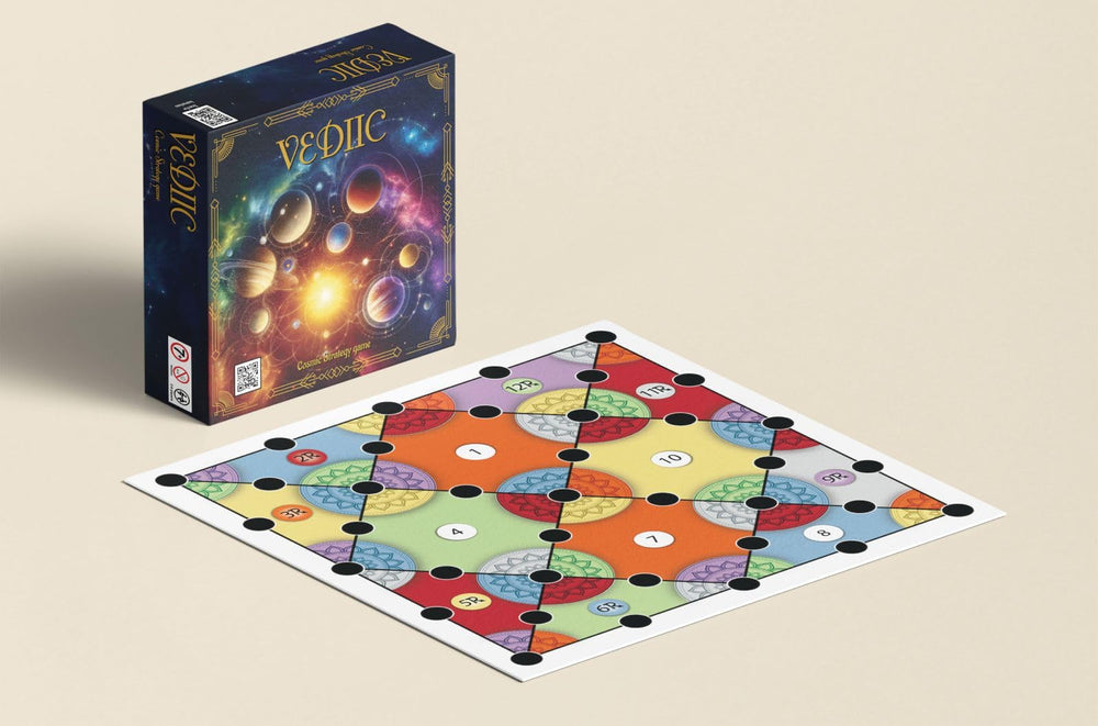 Vediic QR code on box provides beginner-friendly rules for quick setup.