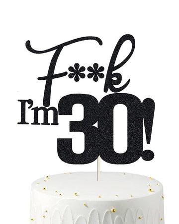 Veegood 30th birthday topper in black glitter adds glam to your cake