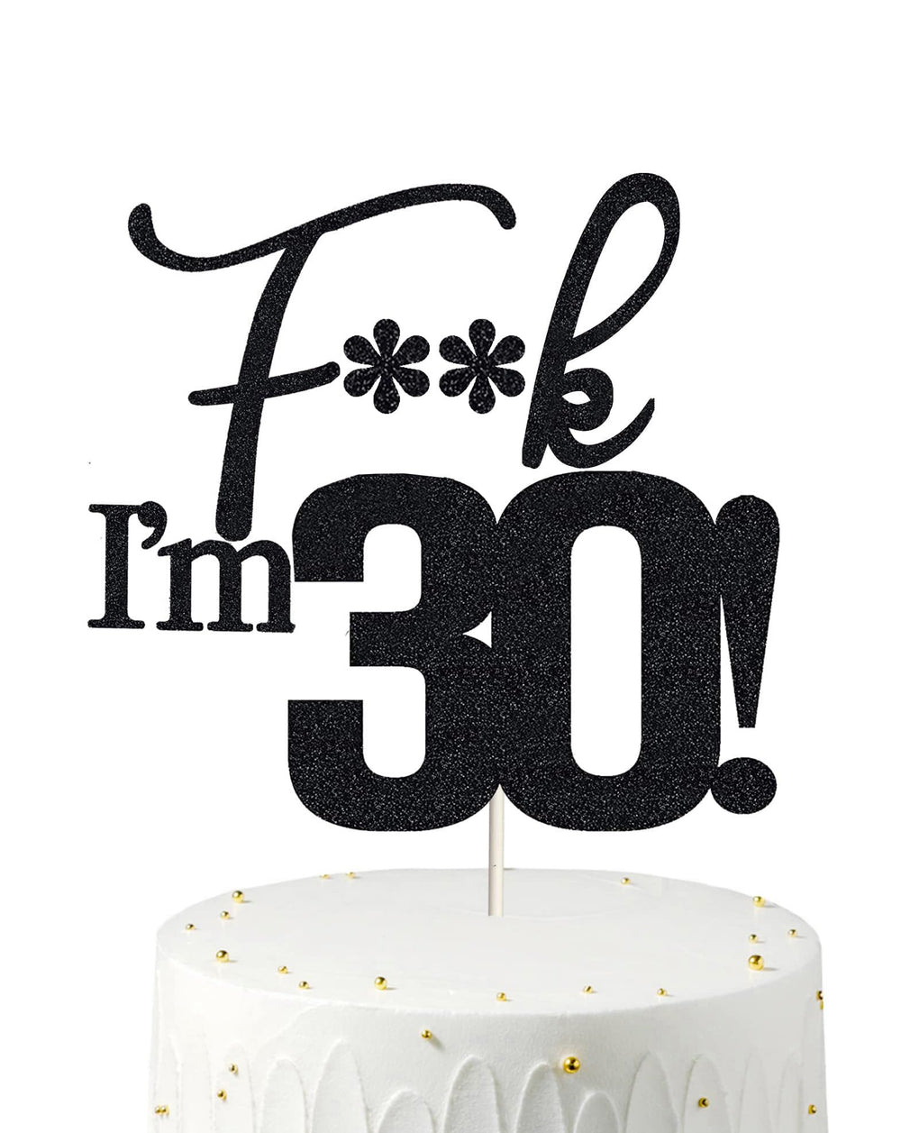 Veegood 30th birthday topper in black glitter adds glam to your cake