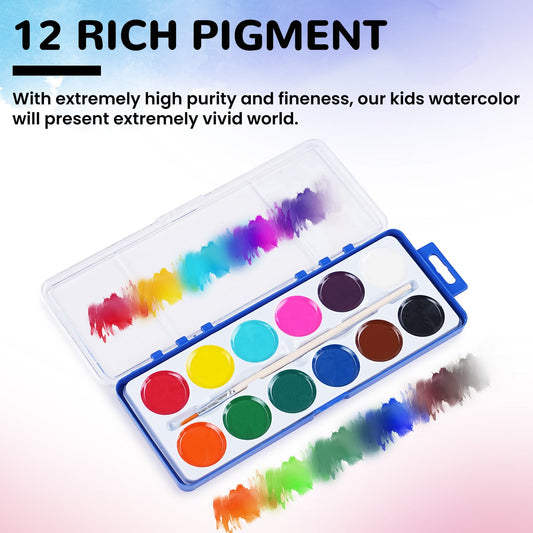 12-color palette close-up showing rich pigments and smooth blending.