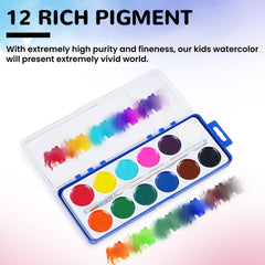 12-color palette close-up showing rich pigments and smooth blending.