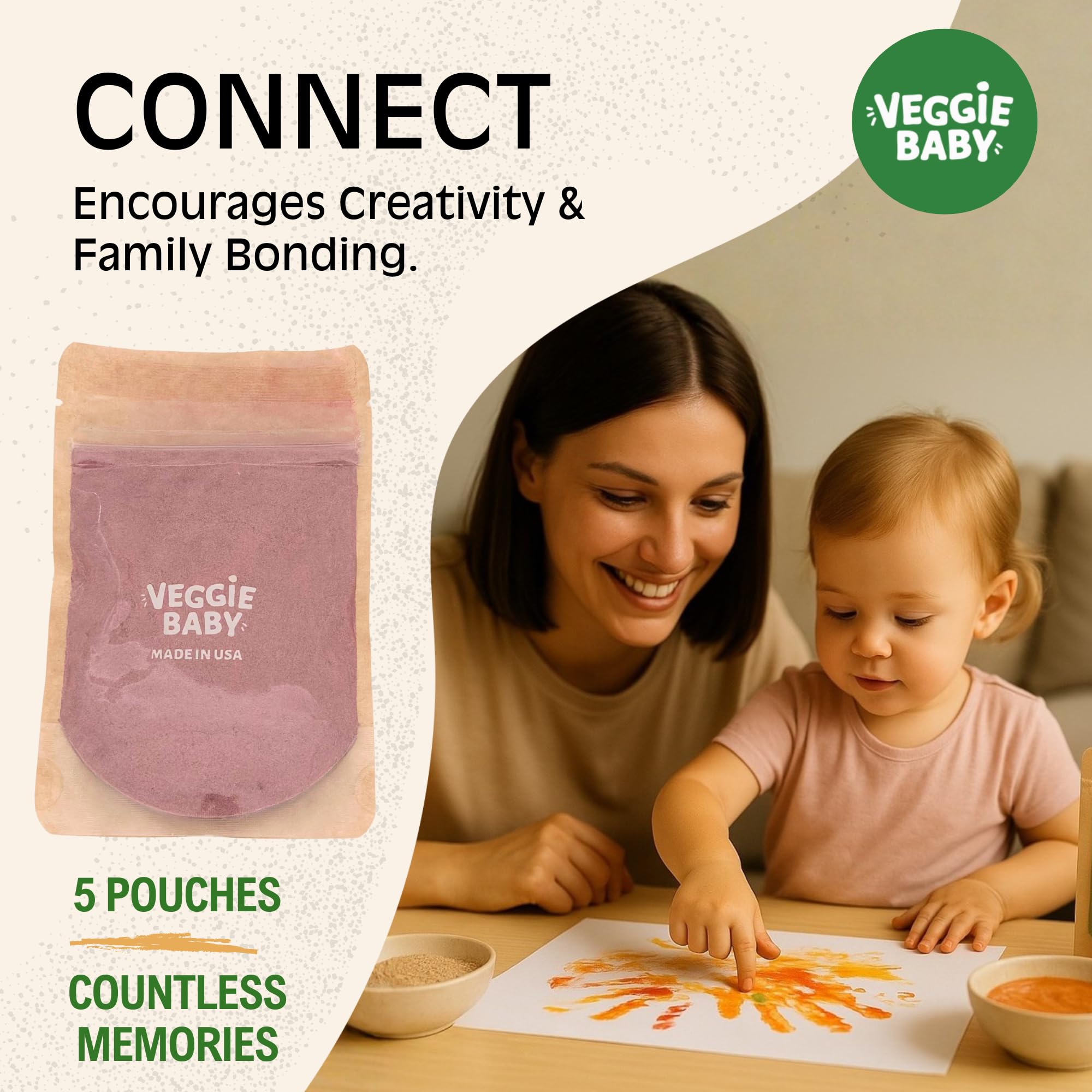 Veggie Baby baby handprint art captures tiny fingerprints in vivid, vegetable-based colors.