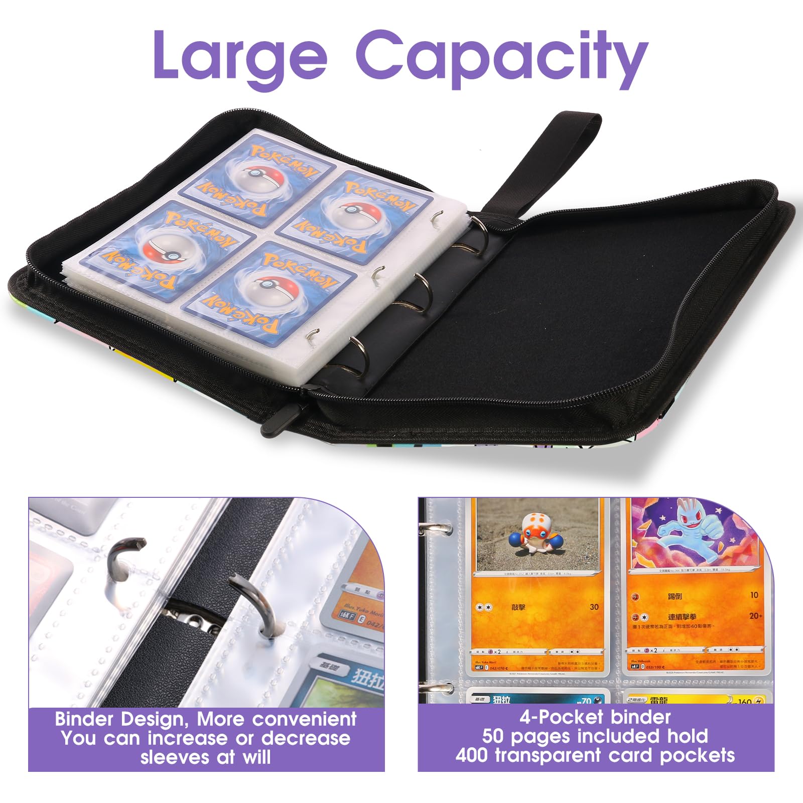 VEHODEVIA binder demonstrates 400-card capacity for collections.