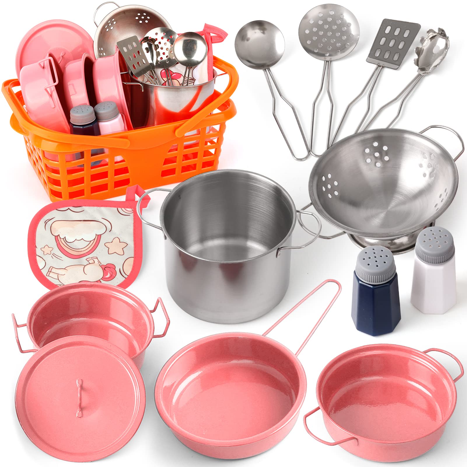 Veitch fairytales kids play kitchen accessories set with colorful pots for imaginative cooking