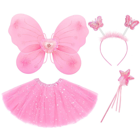 VEKDA fairy costume 4-pack with pink tutu and wings, for imaginative play.