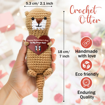 VELENTI handmade otter crochet with heart, cozy decor for bedside.