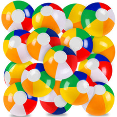 Vellibring rainbow inflatable balls ready for pool games or beach play.