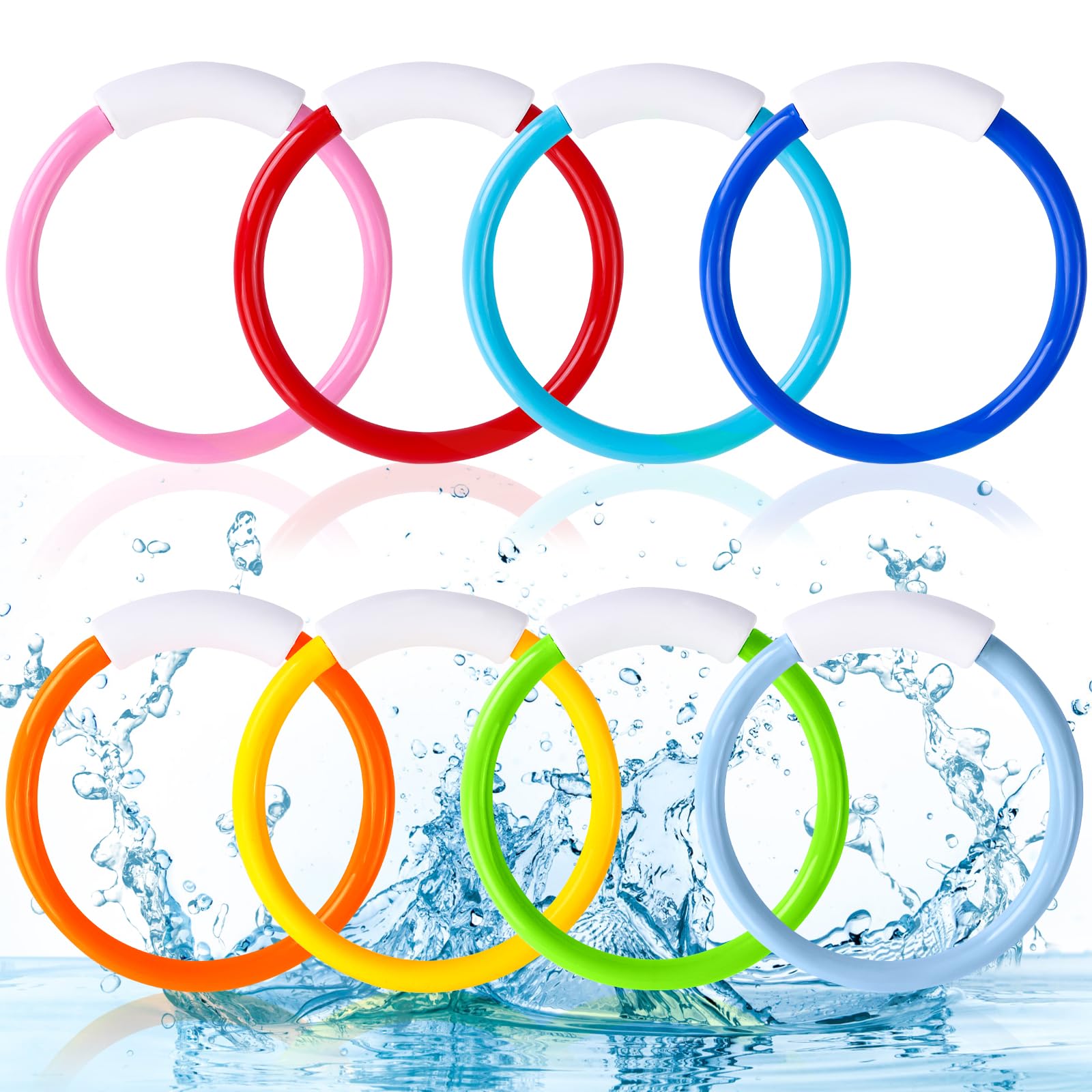 Vellibring 8-piece pool diving rings in bright colors for easy underwater visibility