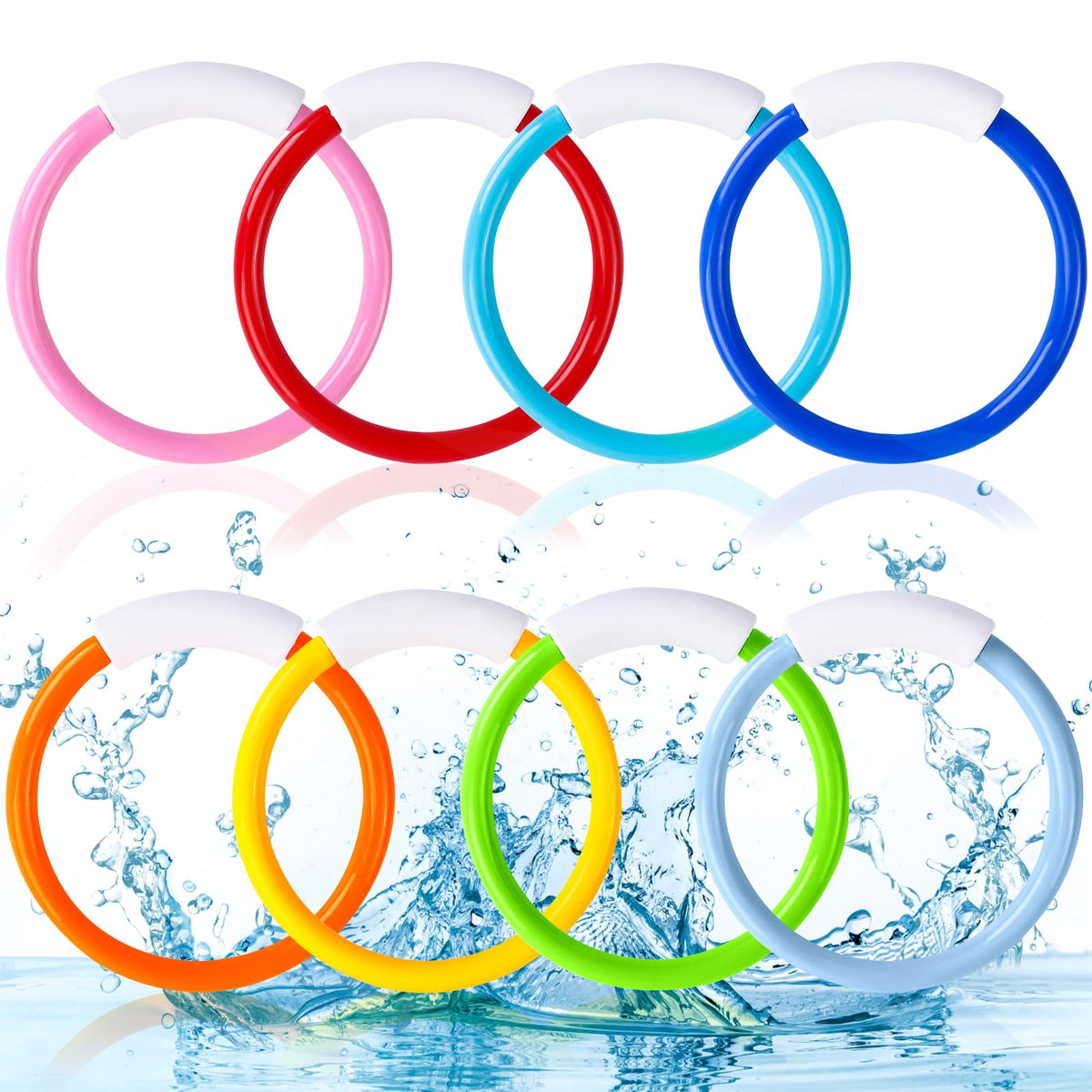 Vellibring 8-piece pool diving rings in bright colors for easy underwater visibility