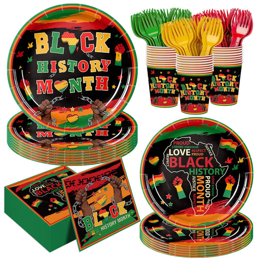 Vellumvibe Black History Month full tableware display ready for 24 guests