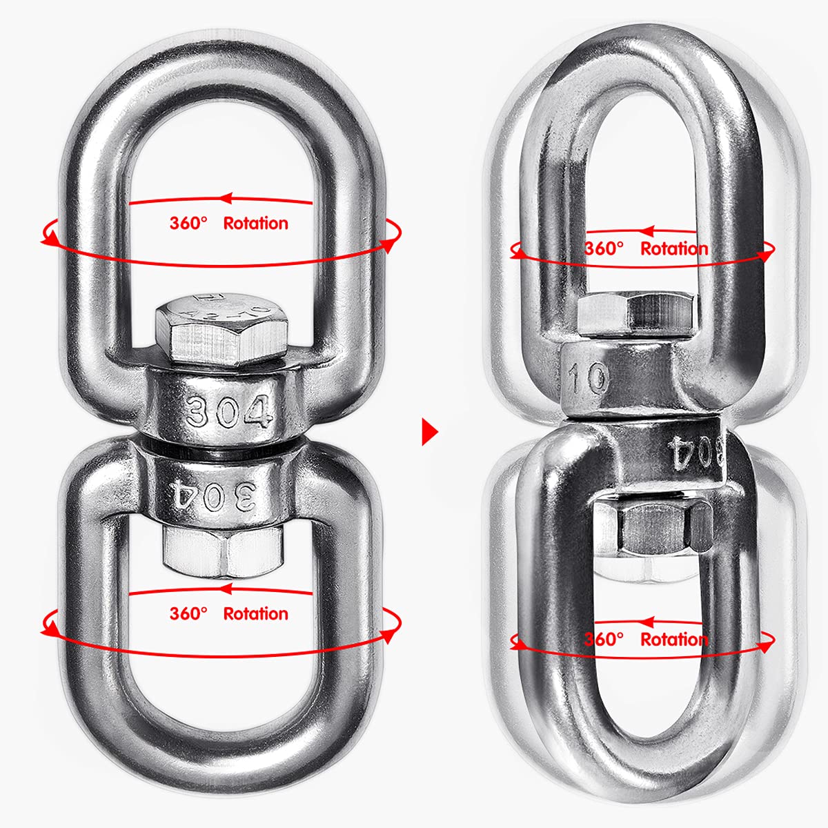 Velomill double-ended eye hook with swivel enables easy attachment and rotation.