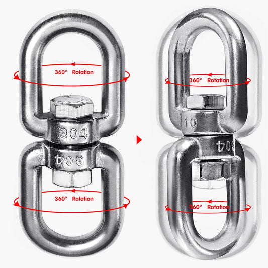 Velomill double-ended eye hook with swivel enables easy attachment and rotation.