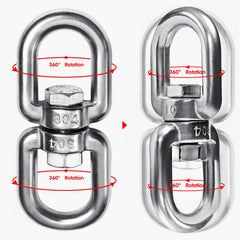 Velomill double-ended eye hook with swivel enables easy attachment and rotation.