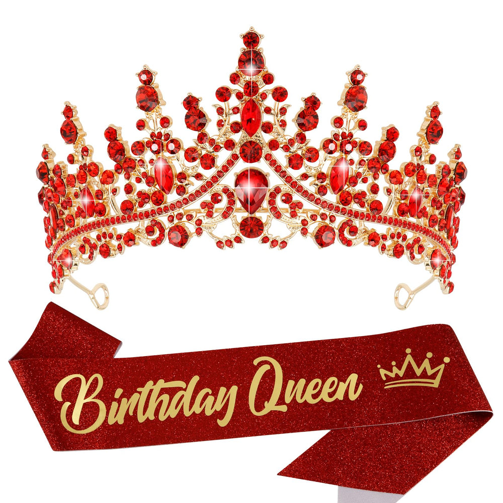 VELSCRUN Birthday Queen Tiara with red crystals for dazzling party photos