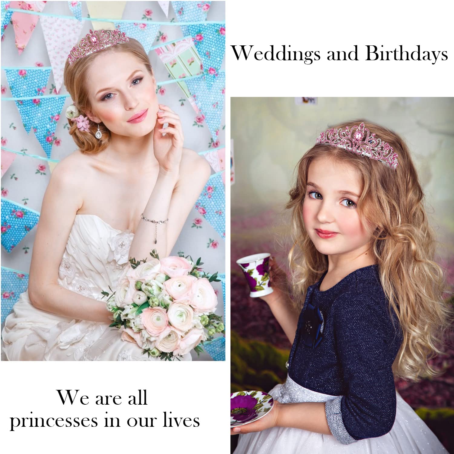 VELSCRUN crown with rhinestones and petals adds elegance to weddings and portraits.