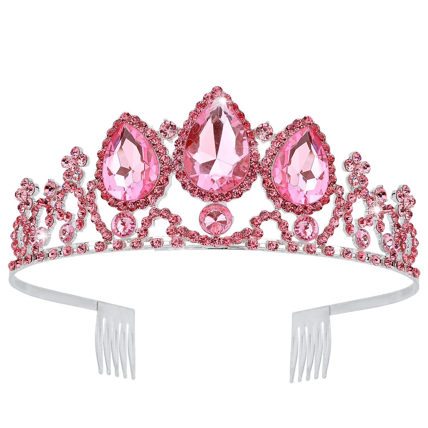 VELSCRUN princess tiara for girls with pink rhinestones, great for party photos.