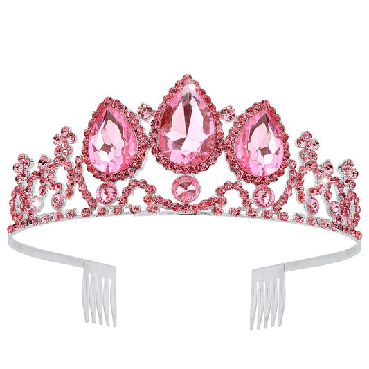 VELSCRUN princess tiara for girls with pink rhinestones, great for party photos.