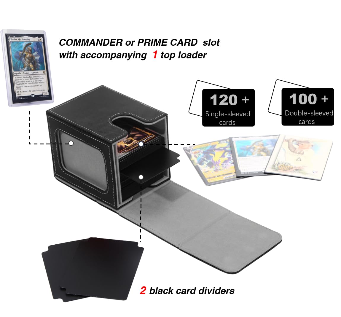 Venssu deck box interior with dividers and top loader.