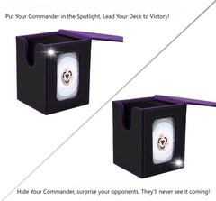 Venssu deck box open, showing top loader and card slots for Prime cards