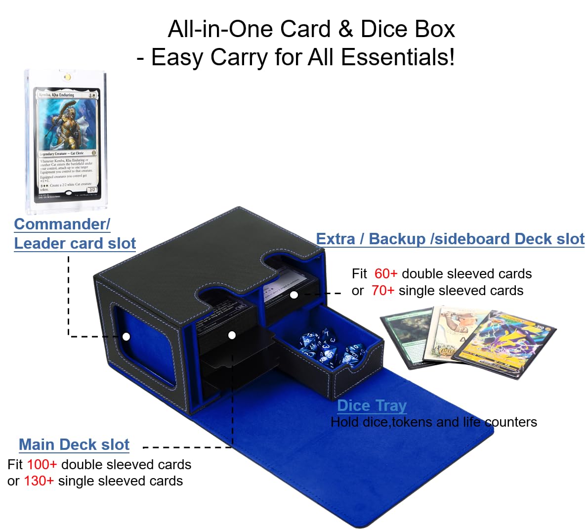 Integrated dice drawer keeps life counters and accessories handy