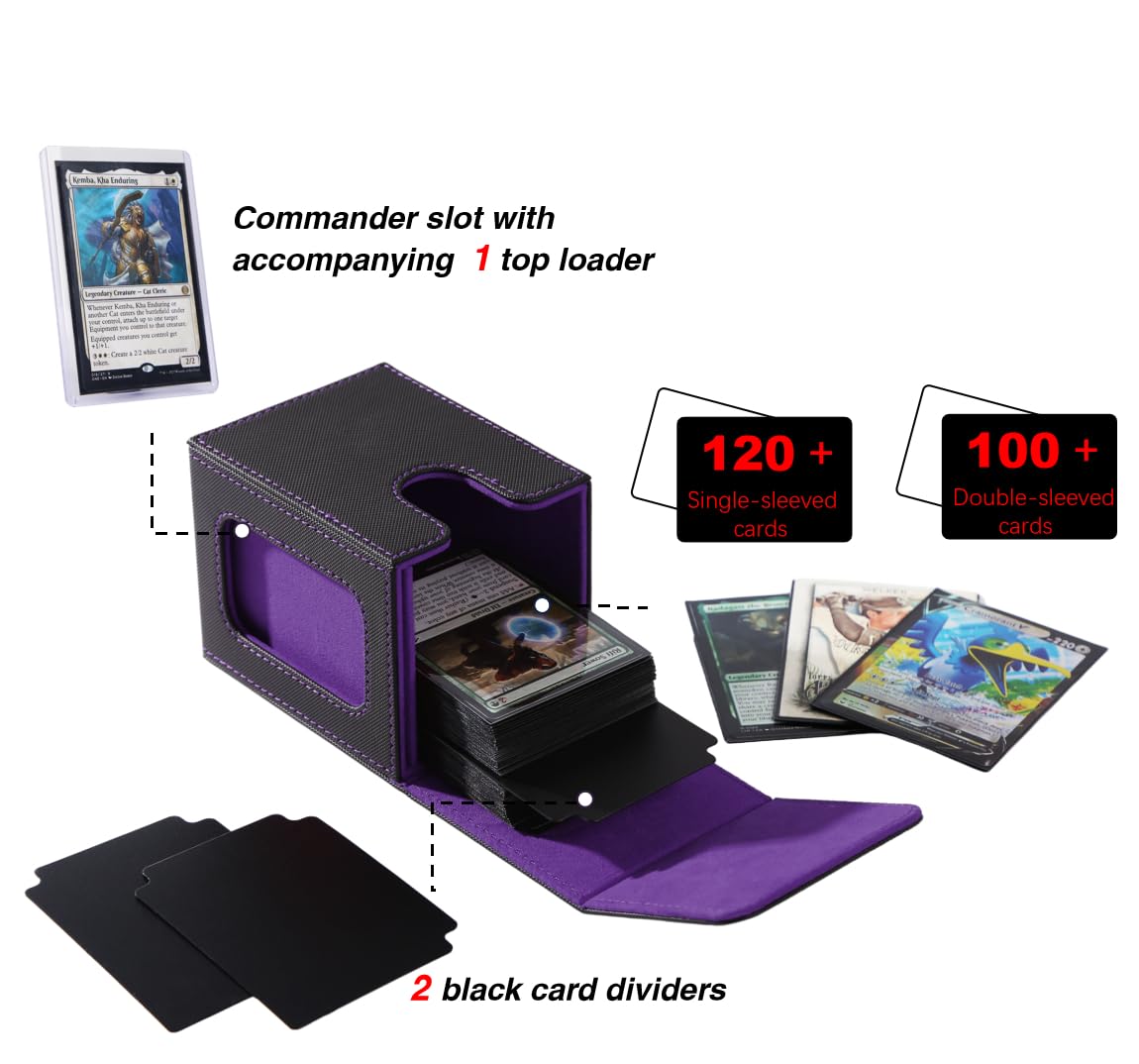 Venssu MTG box with two dividers helps organize cards and accessories.