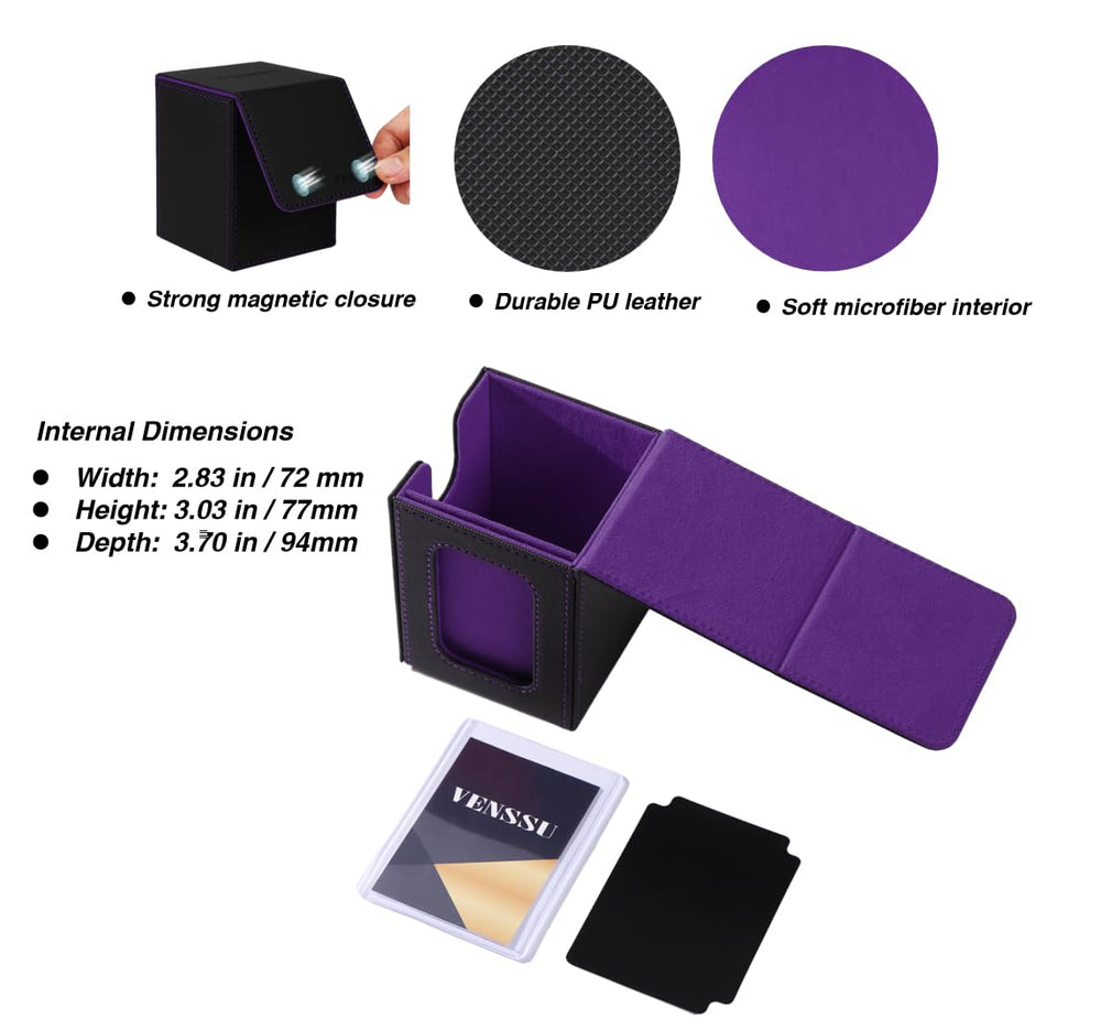 Large capacity supports 120 single-sleeved or 100 double-sleeved decks.