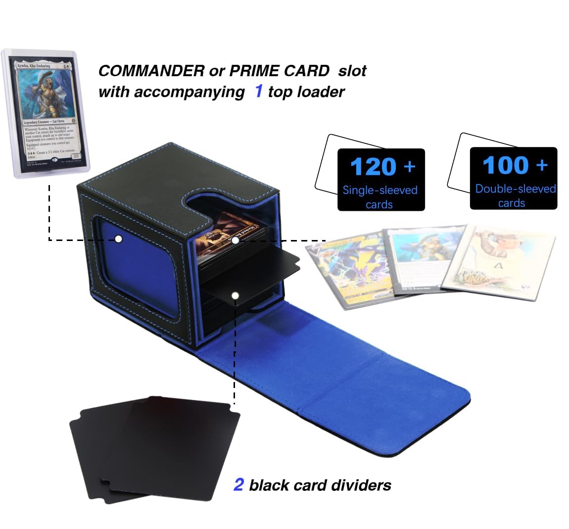 Venssu MTG deck box top-loader slot secures the commander card inside.