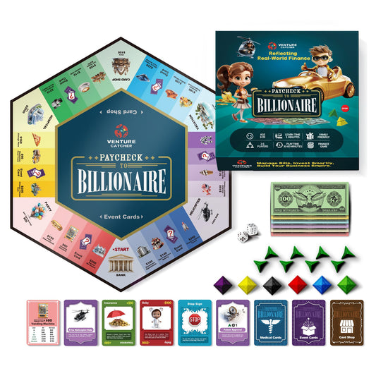 Paycheck to Billionaire cover art by Venture Catcher invites family-friendly financial learning.