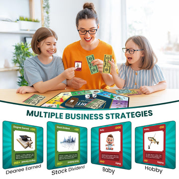 Paycheck to Billionaire family game night scene by Venture Catcher promotes economical thinking.
