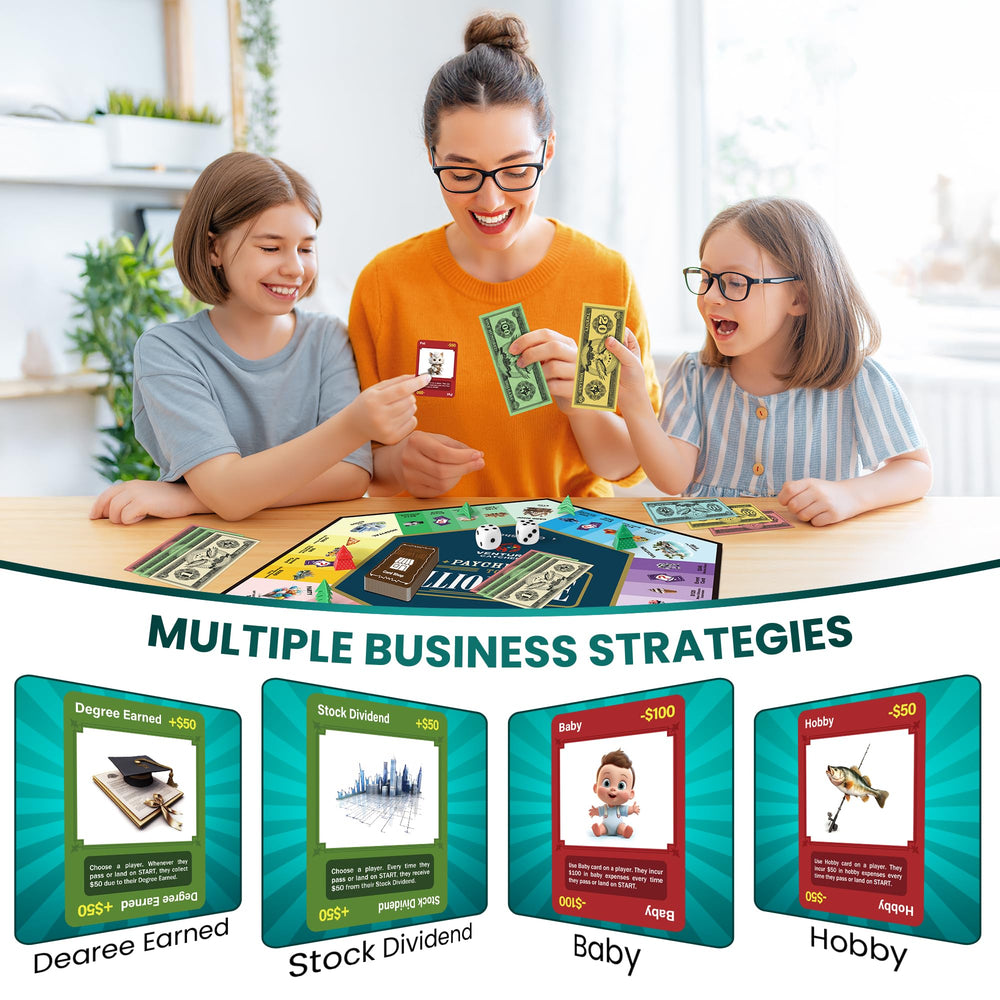 Paycheck to Billionaire family game night scene by Venture Catcher promotes economical thinking.