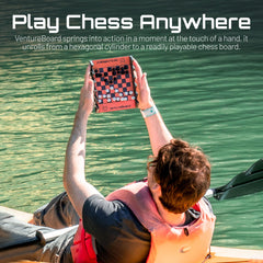Compact travel-ready VentureBoard chess board ideal for on-the-go play.