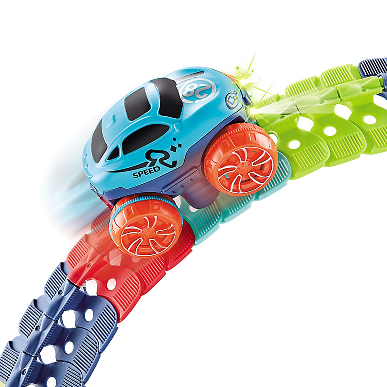 Veook race car with LED lighting adds dramatic effects to playtime.