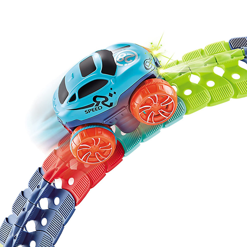 Veook race car with LED lighting adds dramatic effects to playtime.