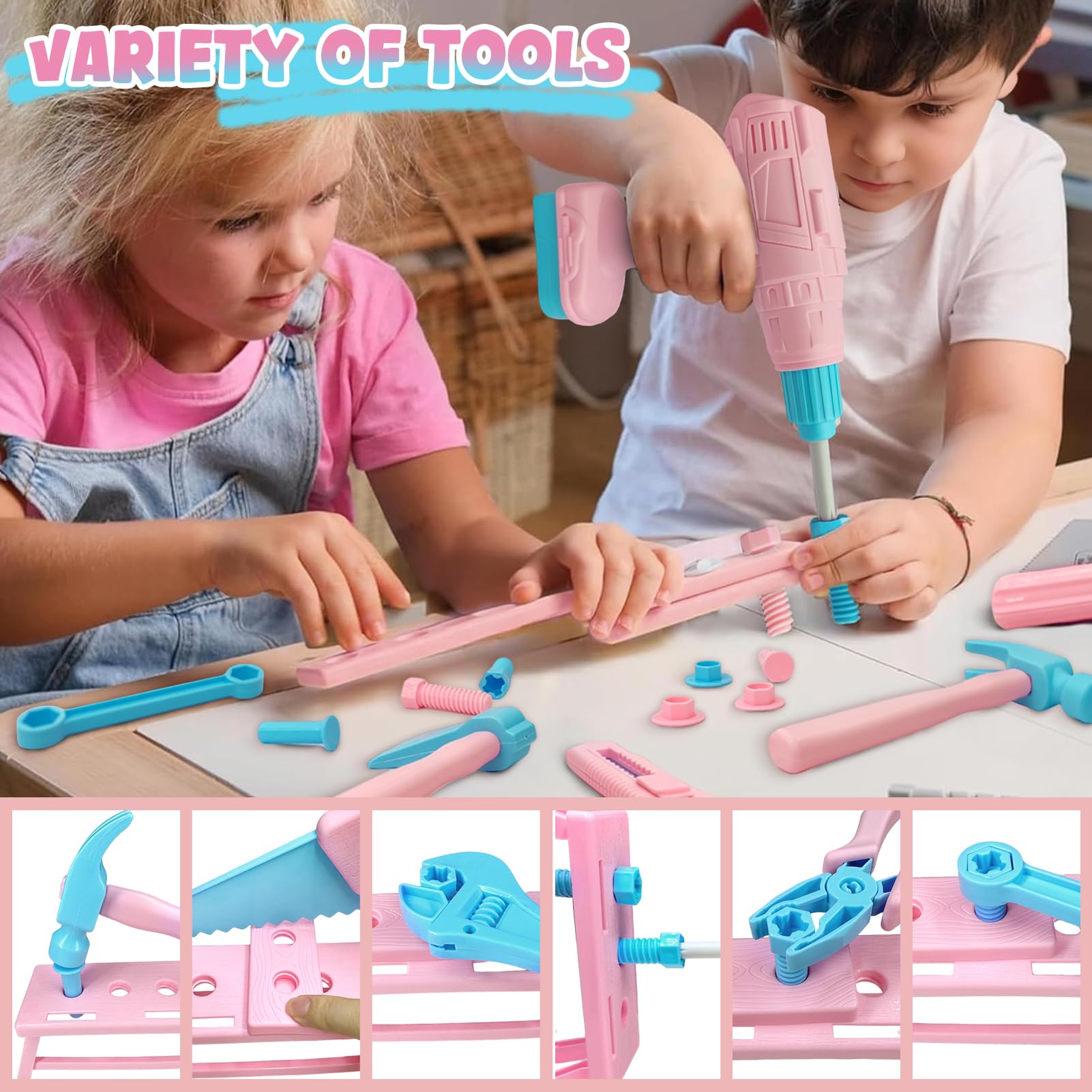 Verceco battery powered drill in action for realistic play time.