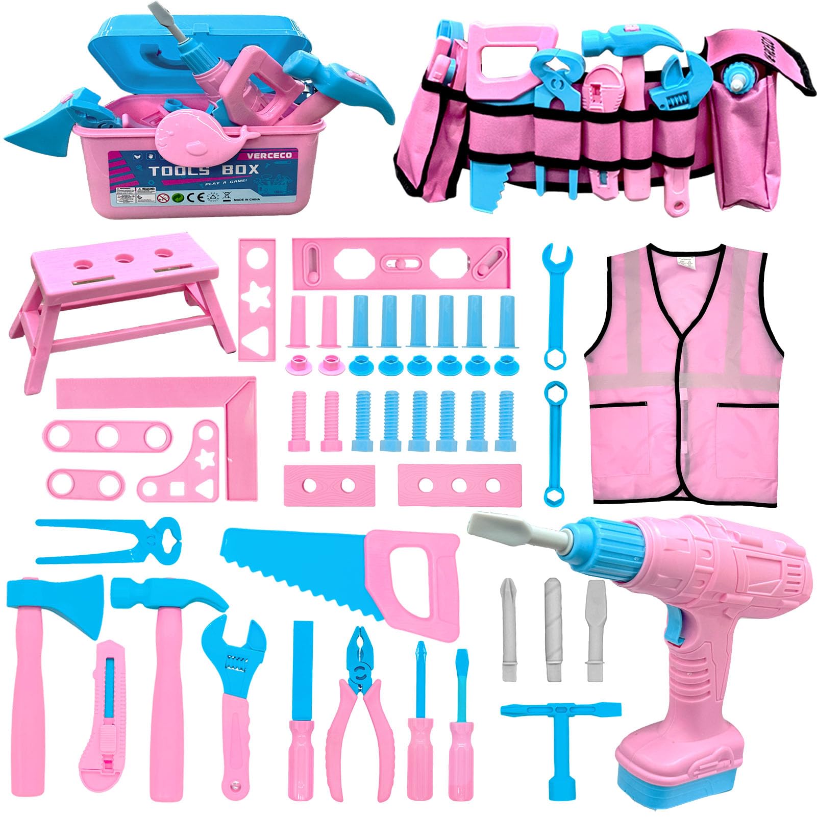 Verceco pink vest tool set ready for imaginative play and role play.