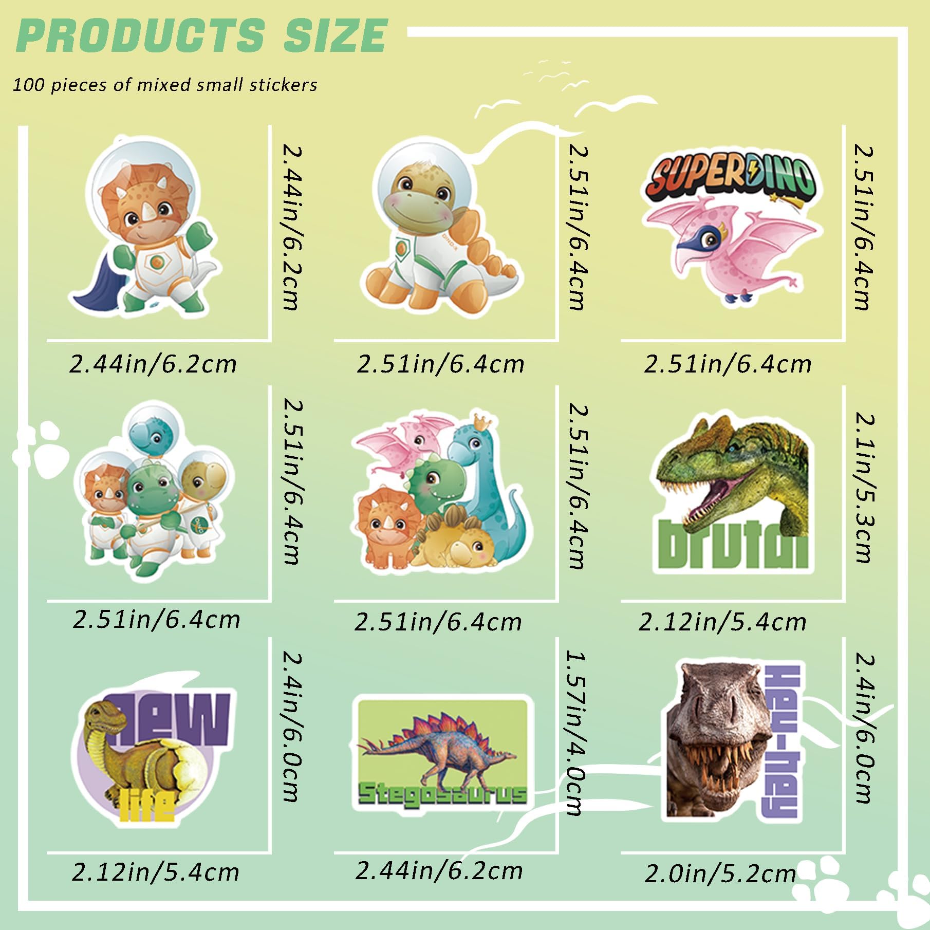 VERKSTAD dinosaur waterproof stickers for lunch bottles and tumblers