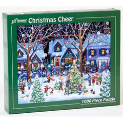 Vermont Christmas Company Christmas Cheer puzzle pieces spread for collaborative assembly
