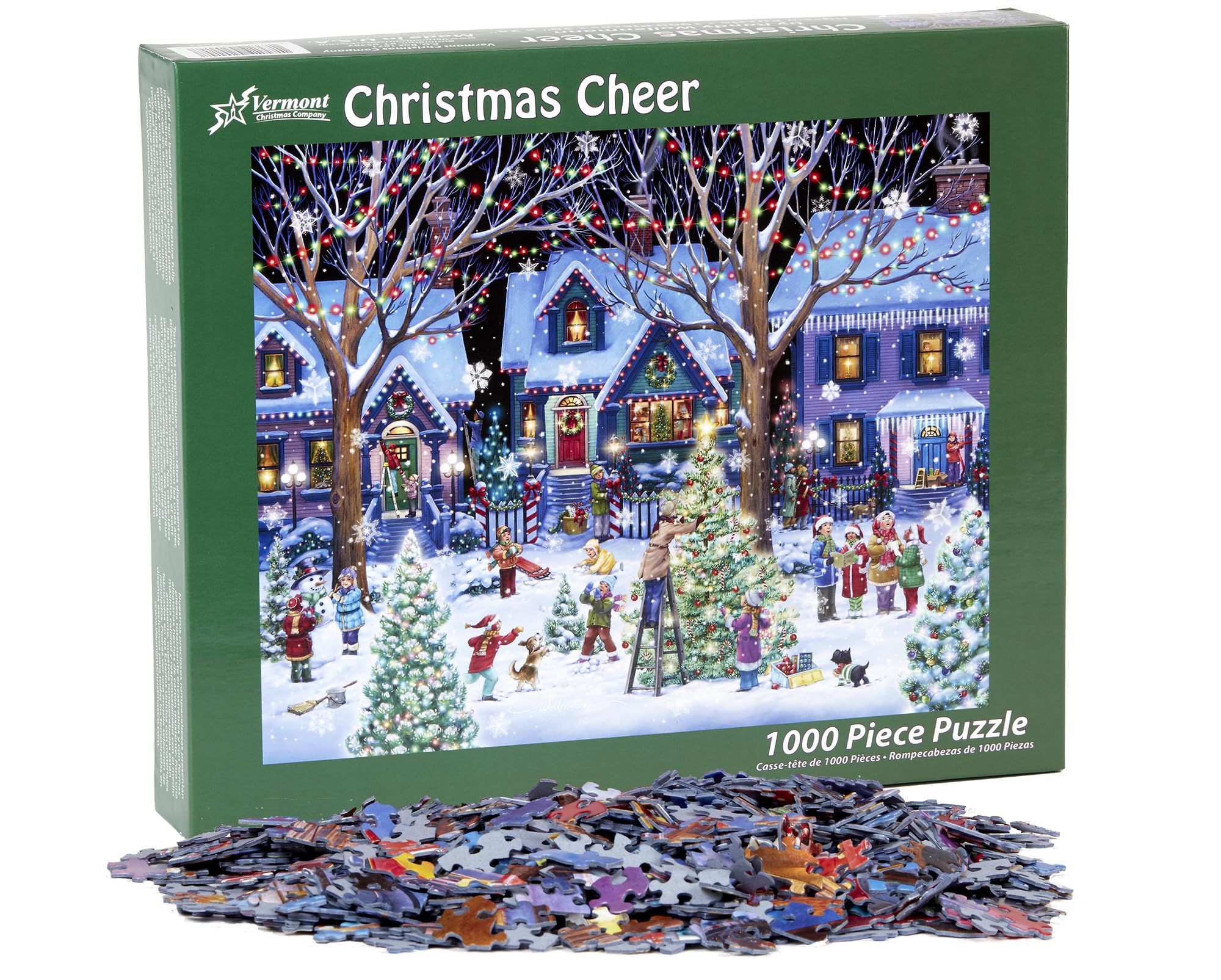 Vermont Christmas Company Christmas Cheer puzzle on table for cozy evenings
