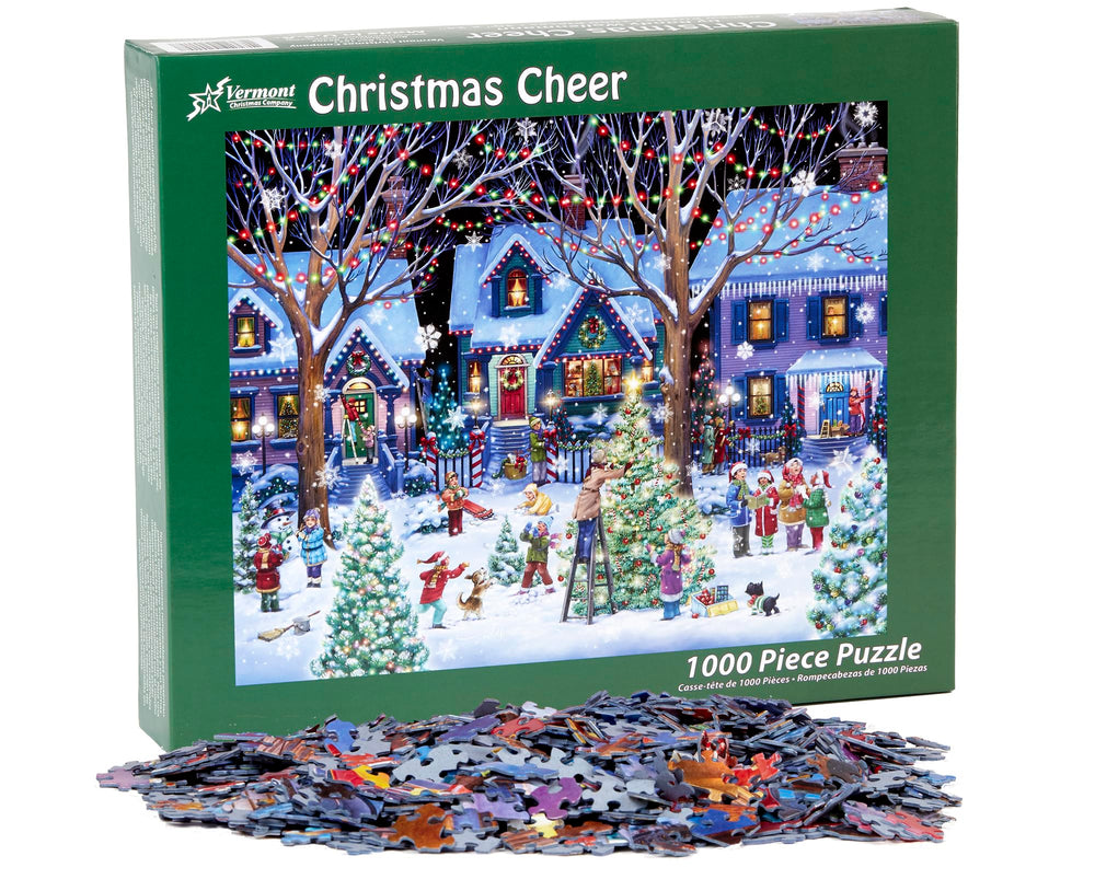 Vermont Christmas Company Christmas Cheer puzzle on table for cozy evenings