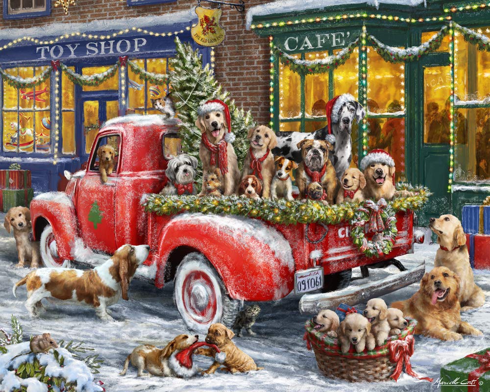 Vermont Christmas Company Doggone Puzzle hero image invites family game night with a festive scene.