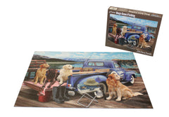 Vermont Christmas Company Dogs Gone Fishing finished puzzle ready for display in your living space.