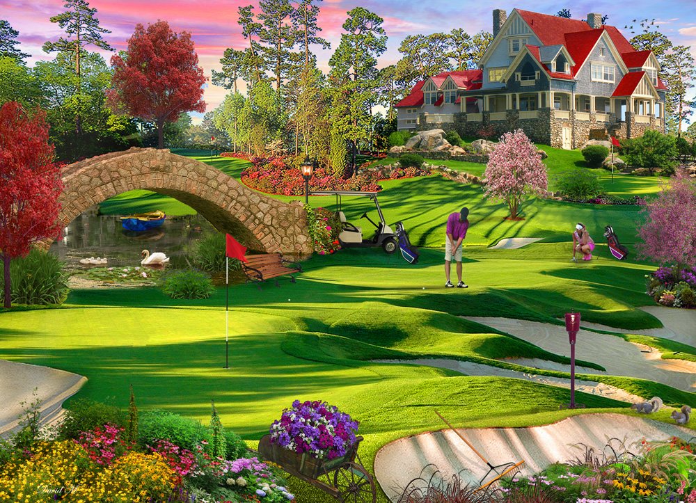 Vermont Christmas Company Golfer's Paradise puzzle cover, appealing for golf lovers.