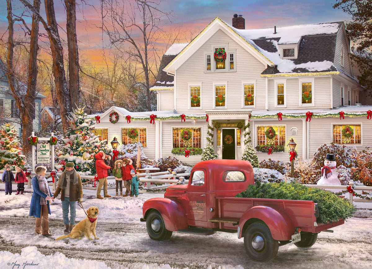 Vermont Christmas Company Inn at Christmas puzzle art, perfect for family game night.