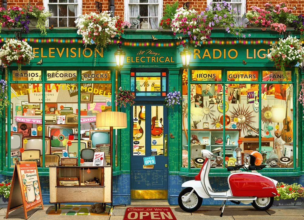 Vermont Christmas Company vintage shop jigsaw puzzle 1000-piece cover enhances family puzzle time